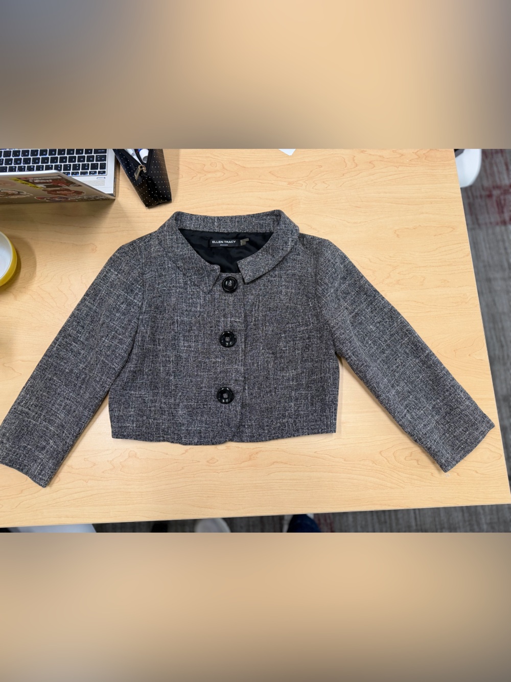 Ellen Tracy Charcoal Cropped Tweed Blazer